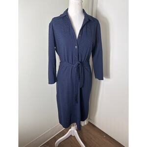 J. McLaughlin Navy Long Sleeve Textured Fabric Midi Dress Sz M